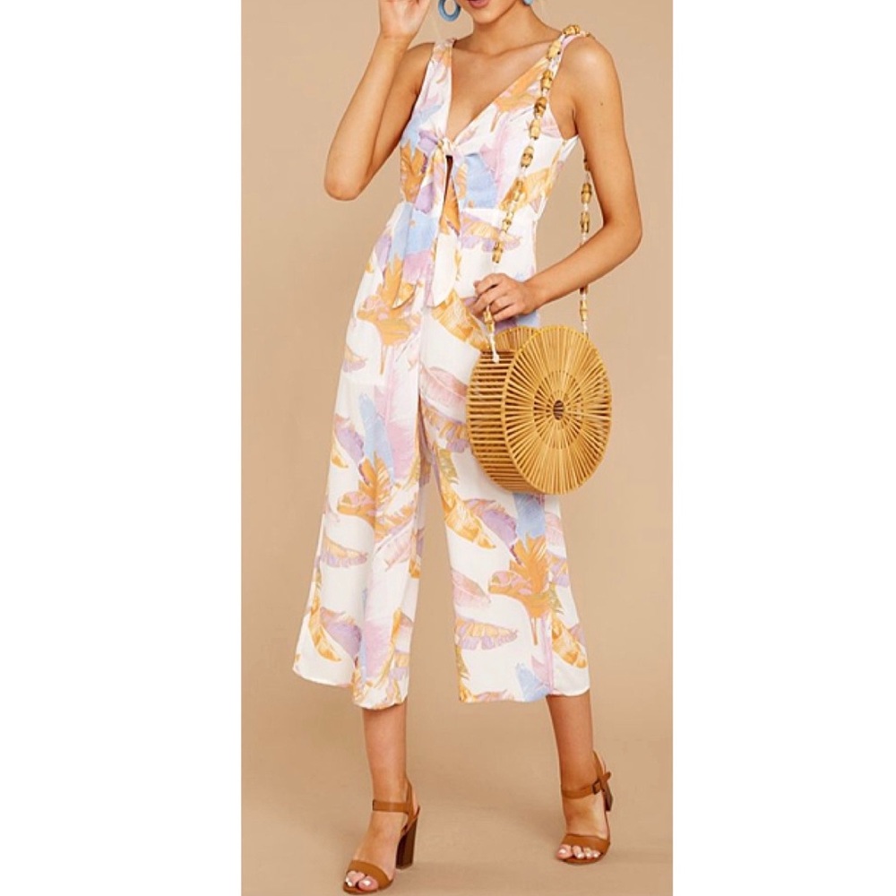 Just So You Know Orange Multi Palm Print Jumpsuit